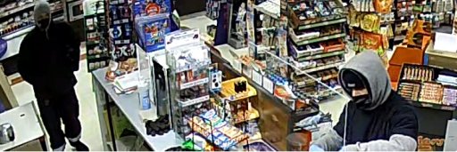 London police are searching for two suspects following a convenience store robbery on April 27, 2021.
