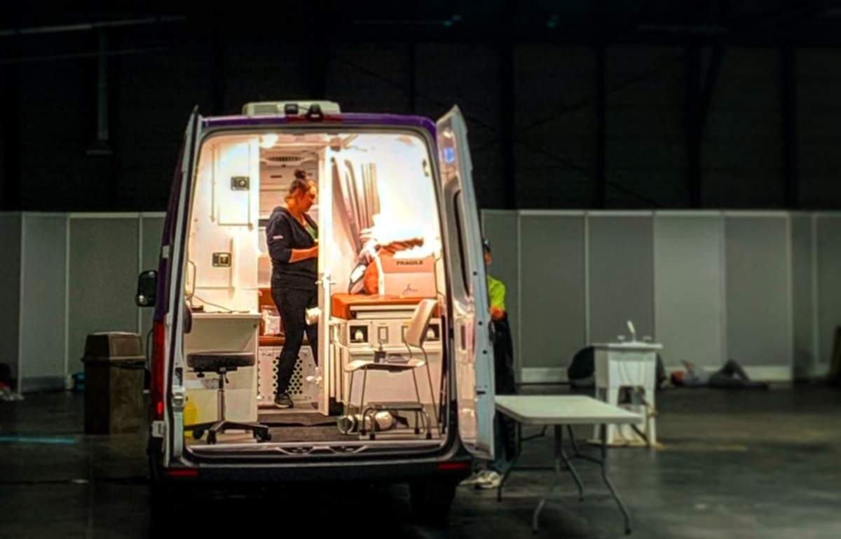 The inside of the Boyle McCauley mobile vaccination clinic