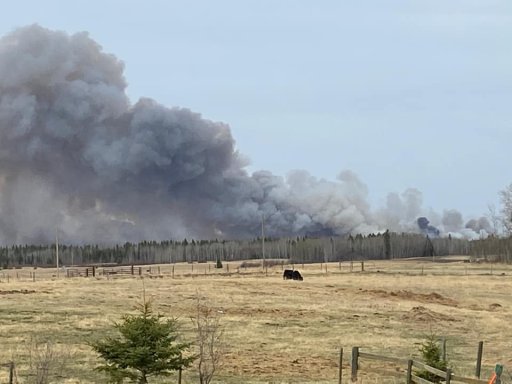 A wildfire burning near Tomahawk in Parkland County, west of Edmonton, on Thursday, May 6, 2021.
