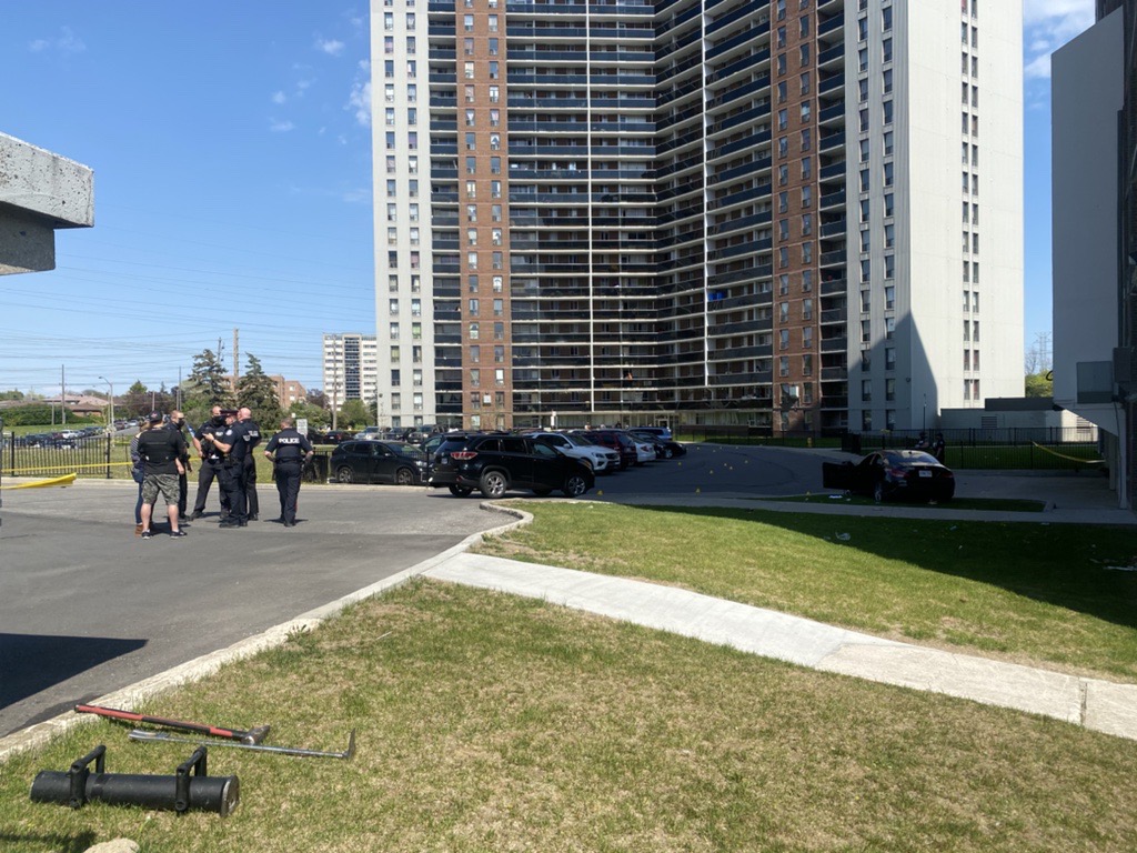 The scene of the shooting in the area of Willowridge Road and Eglinton Avenue.