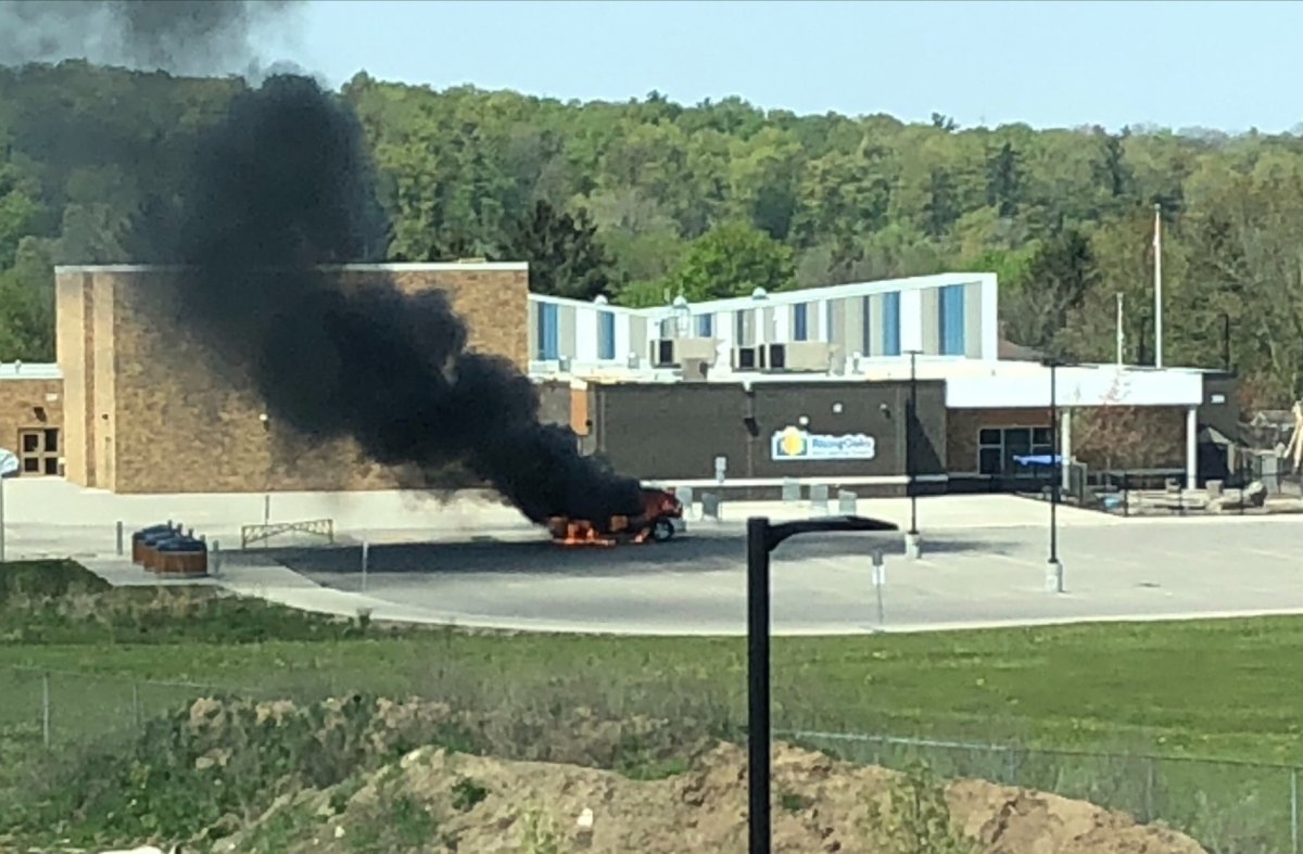 A car caught fire behind St. Brigid Catholic Elementary School in Ayr over the weekend.