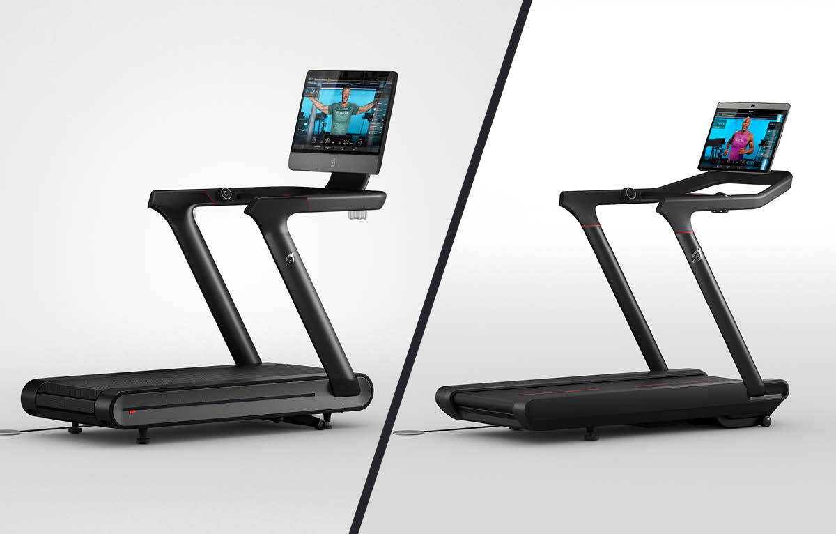 The Peloton Tread+, left, and Peloton Tread treadmills are shown.