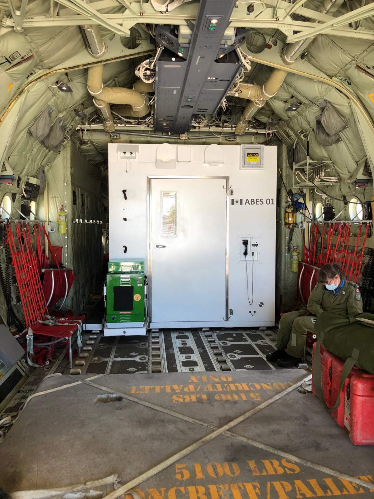 The inside of the specially equipped Hercules plane.