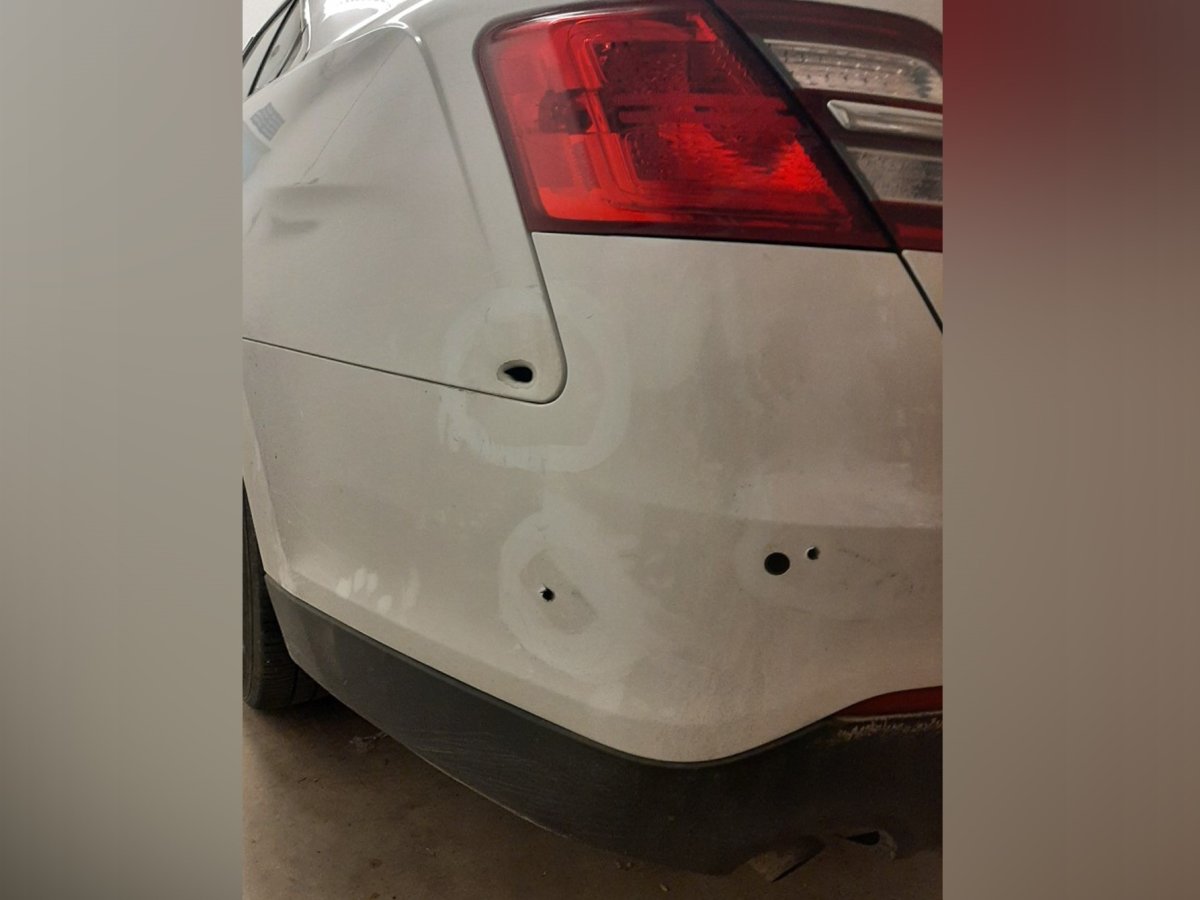 Oliver RCMP say one of their vehicles sustained damage ‘consistent with bullet holes’ after attending a house party during the early hours of Saturday.