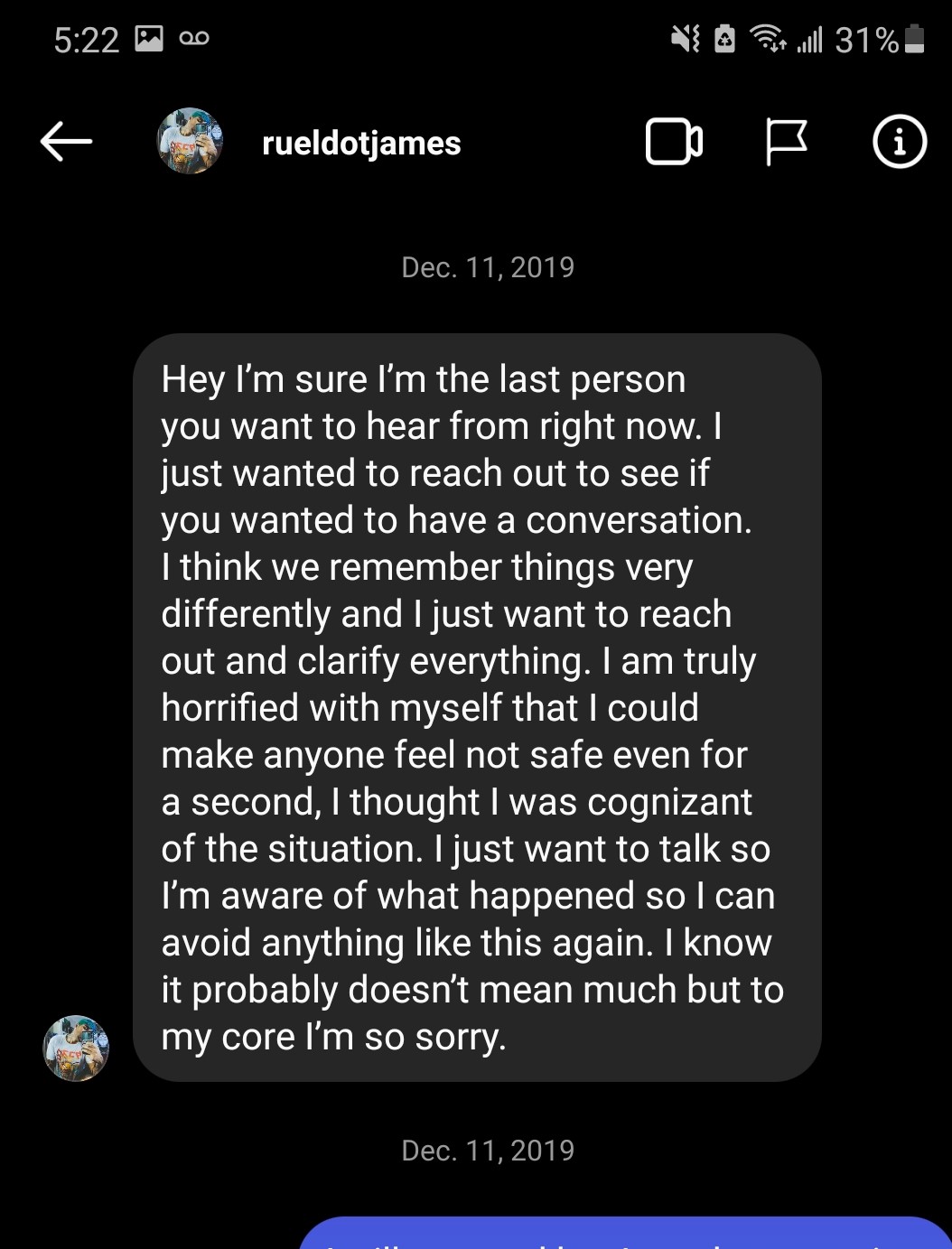 A text conversation between Ruel James and Mika