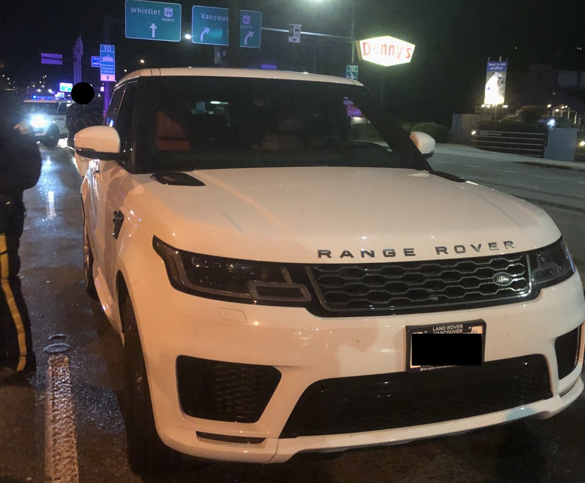 North Vancouver RCMP were conducting a road block on May 18 when they said this Range Rover with known gang associates inside pulled up.