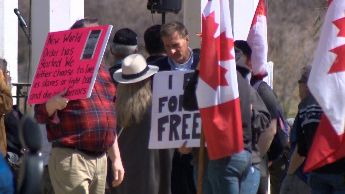 Saskatoon police said 18 people who were observed to have varying levels of involvement at the rally on Sunday, May 9, 2021. were issued tickets.