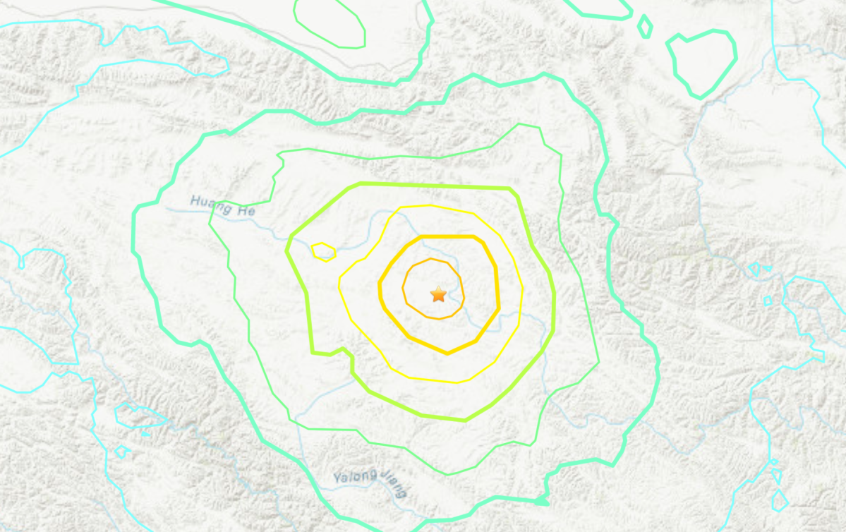 The location of an earthquake near the China-Myanmar border on May 21, 2021.