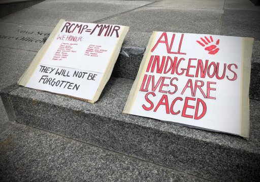 Signs placed in Halifax’s Grand Parade call attention to the crisis of violence against Indigenous women, girls and two-spirit people.
