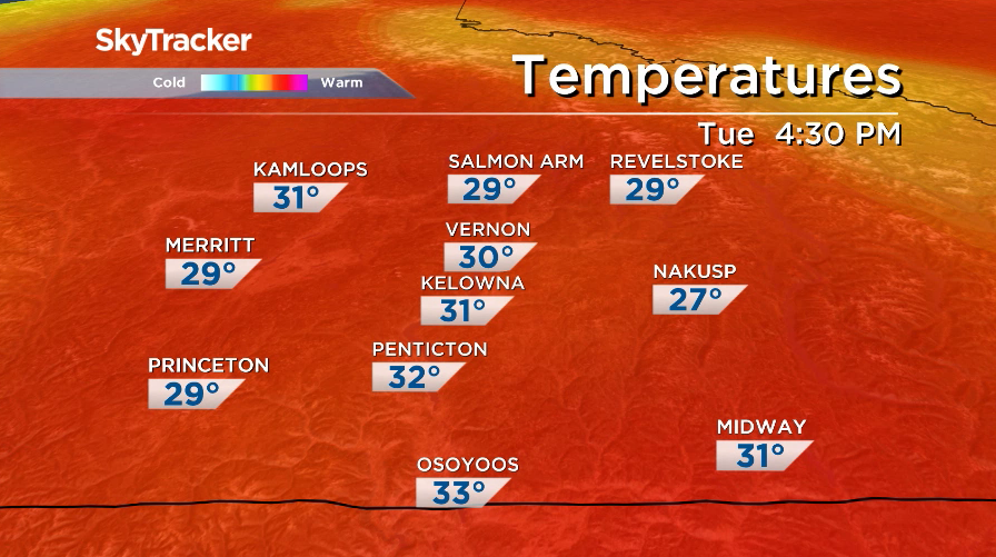 The first 30 degree day of the year is slated to arrive in the Central Okanagan on Tuesday.