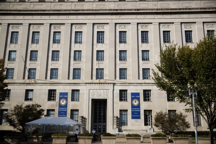 Photo taken on Oct. 20, 2020 shows the U.S. Department of Justice building in Washington D.C.