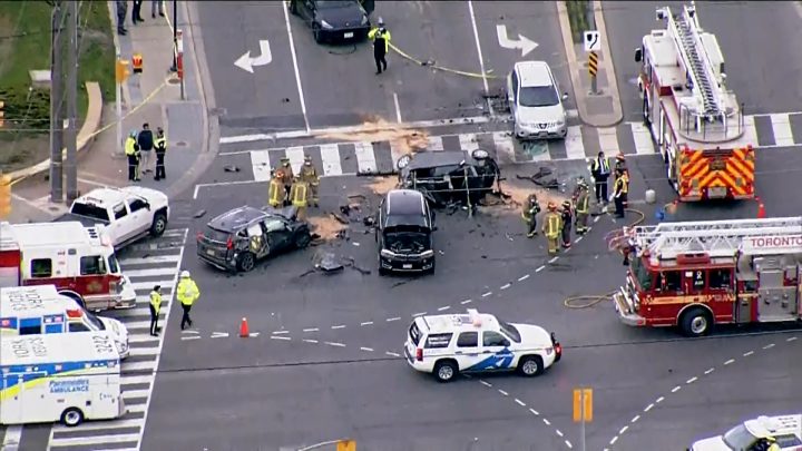 The scene of the crash at Weston Road and Steeles Avenue on Monday.