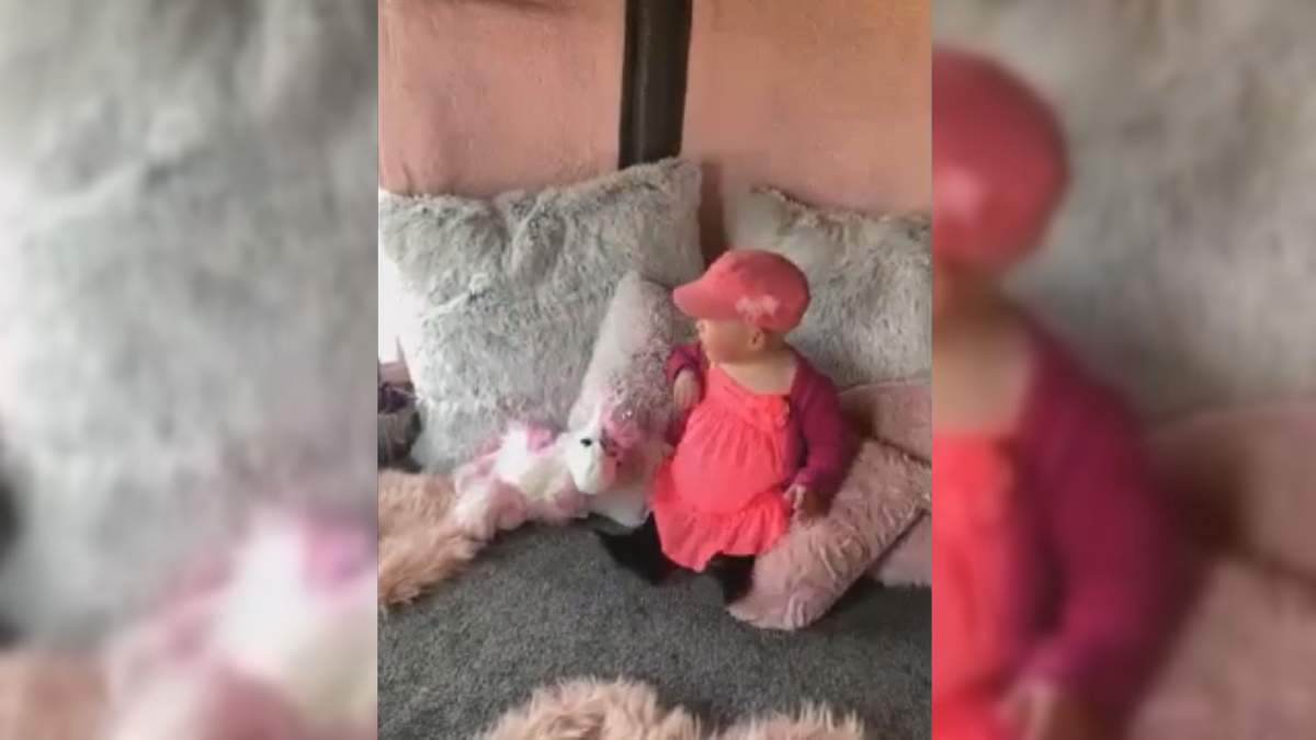 Bella Thomson shows off her bedroom while touring Global News through her new playhouse.