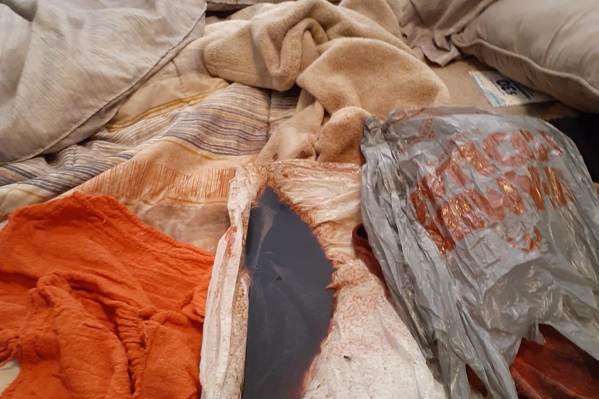 Blood spatter is shown on Ana Cardenas’ bed.