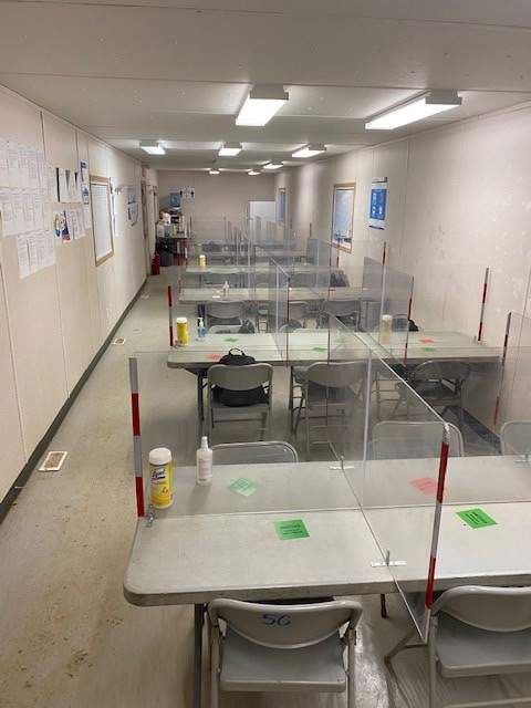 Canadian Natural Resources says this photo was a ‘typical room that was used for lunch breaks during turnaround’ in March/April 2021 at CNRL Horizon.