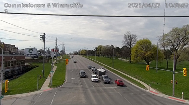 The view from a camera at Commissioners and Wharncliffe roads on April 26, 2021.