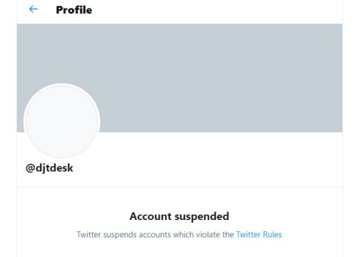 The Twitter account @DJTDesk, which shared former president Donald Trump’s blog posts, is shown after it was suspended by Twitter.