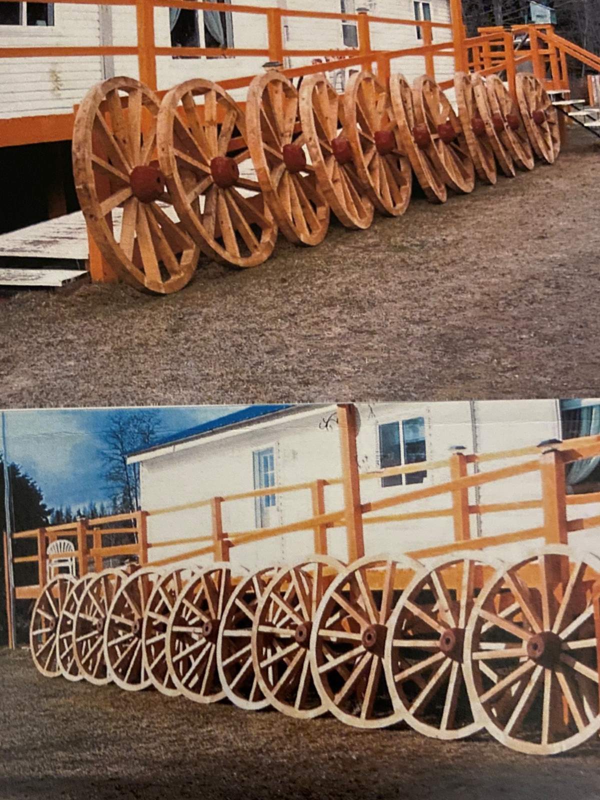 Red river cart wheels George built.