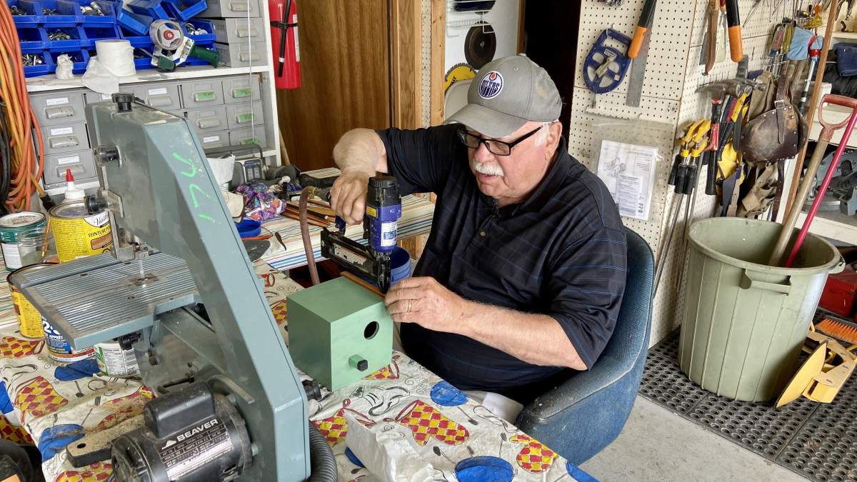 Moe Laberge, 80, is building and selling birdhouses and donating the money to the Stollery Children’s Hospital, Monday, May 24, 2021.