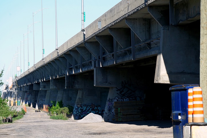 An emergency closure of Ile-aux-Tourtes bridge to all traffic was ordered by the Ministry of Transport on Thursday afternoon until further notice. Pictured in Montreal, Quebec, Monday, May 24, 2021.