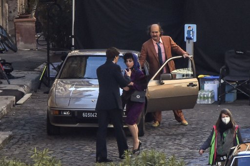 Lady Gaga, Jared Leto and Adam Driver on the set of “House of Gucci” on April 8, 2021, in Rome, Italy.