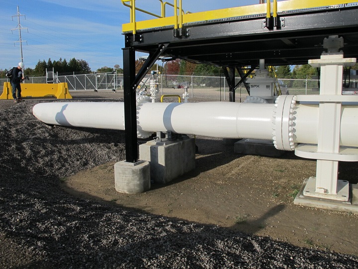 This photo taken in October 2016 shows an aboveground section of Enbridge's Line 5 at the Mackinaw City, Mich., pump station. Michigan Gov. Gretchen Whitmer has ordered the pipeline shut down because of concerns about a potential spill in the channel that connects Lake Huron and Lake Michigan. Enbridge is resisting the order with the support of Canadian officials who say Line 5 is essential to their economy. The disagreement comes months after U.S. President Joe Biden upset Canada by canceling the Keystone XL oil pipeline project.