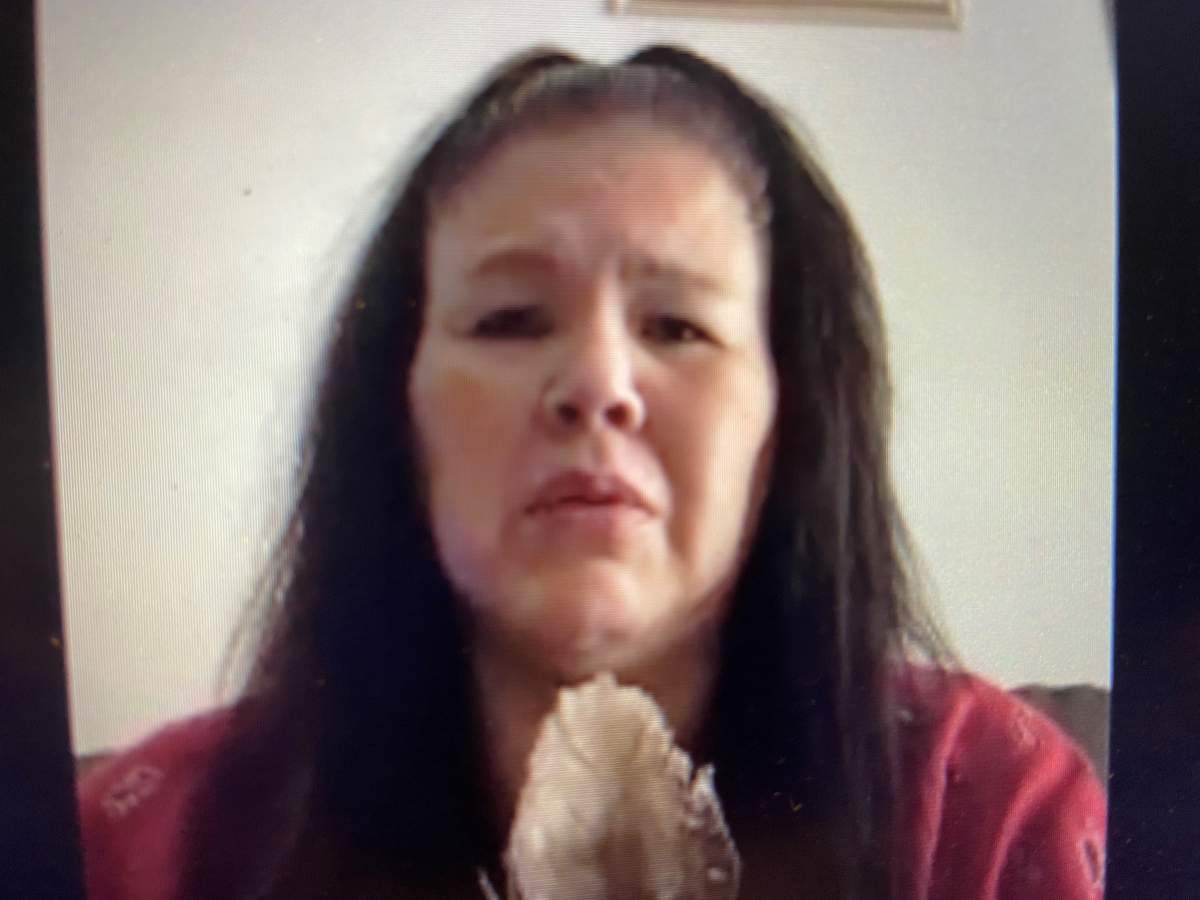 Odelia Quewezance speaking via Zoom from halfway house.