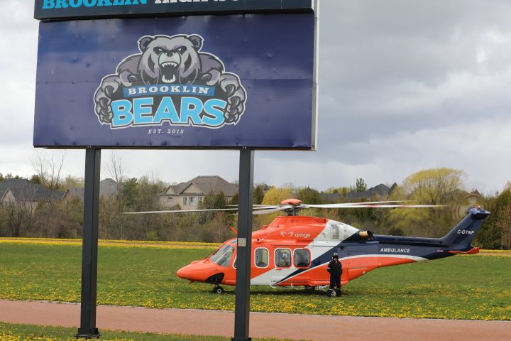 An Ornge air ambulance is seen at Brooklin High School in Whitby.