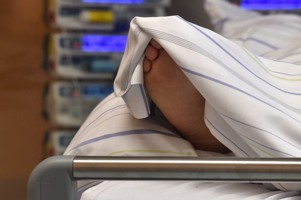 A patient's foot is seen at a hospital in this Jan. 2, 2021 file photo.