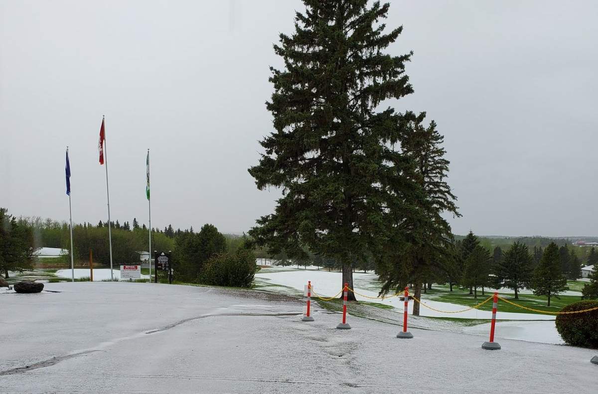 Hail in Ponoka, Alta. on Tuesday, May 18, 2021.