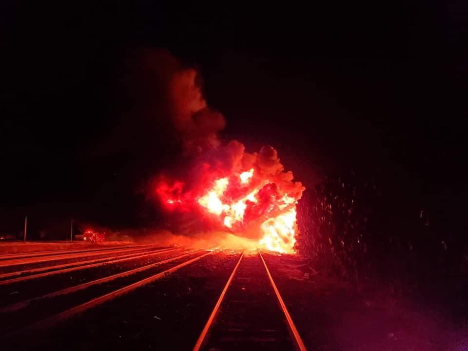 A railroad tie fire in Portage la Prairie.