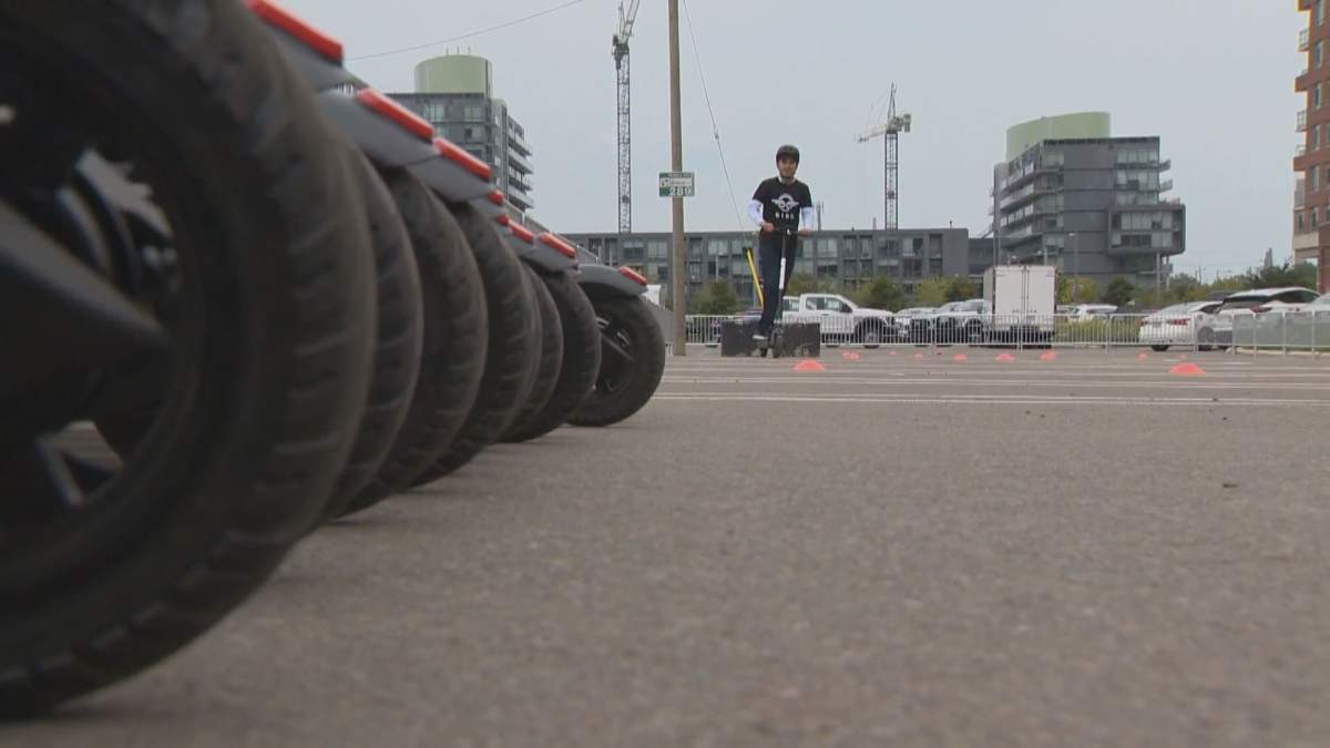 Rentable electric scooters are present in many cities across Canada. 