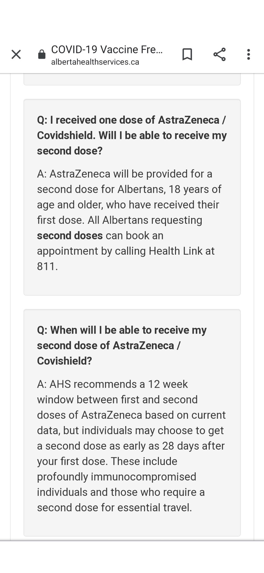 A screengrab of the Alberta Health Services website