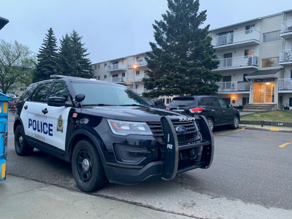 Edmonton police investigate a suspicious death after a man was found dead at an apartment complex in the area of 177 Street and 81 Avenue Monday, May 17, 2021.