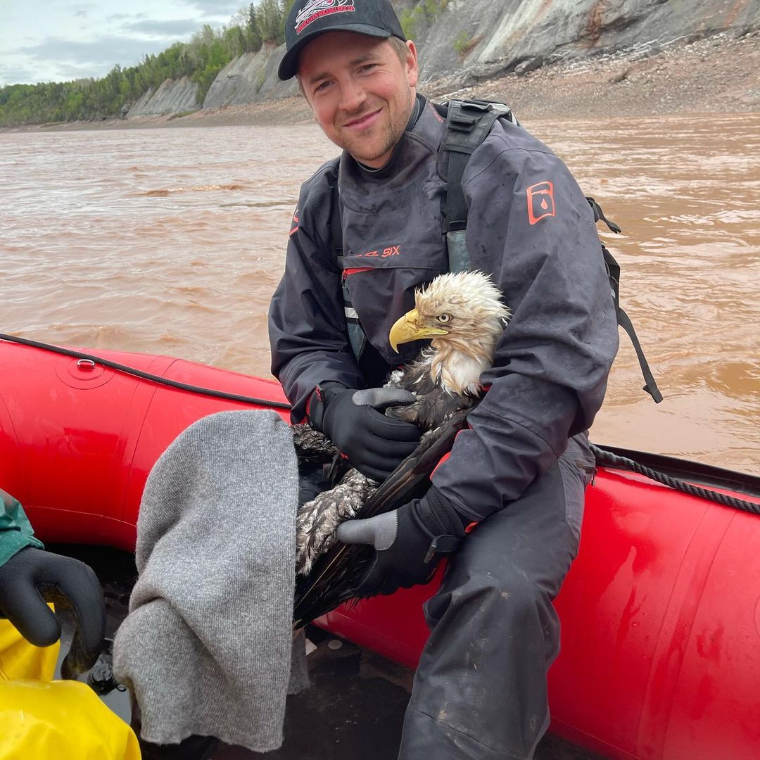 Tidal bore rafter Emmett Blois helped rescue a bald eagle from the Shubenacadie River over the weekend.