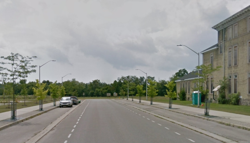 The southernmost end of Colborne Street in London, Ont., where it joins with Nelson Street and turns east. Police say it was to the south of this area that the body of a man was located on June 9, 2021. The death is being investigated as suspicious.