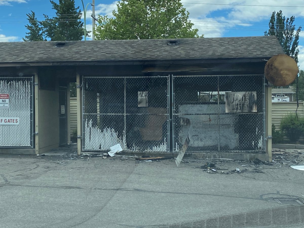 A photo of the shed fire in Kelowna on Saturday morning.