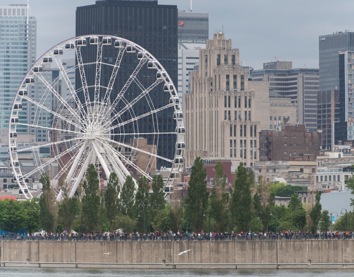 The Big Wheel is shown next to the Montreal skyline, Tuesday, June 2, 2020. 