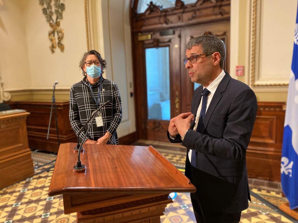 Claire Samson, left, was booted from the CAQ caucus over a $100 donation she made to the Conservative Party of Quebec, led by Éric Duhaime, right.