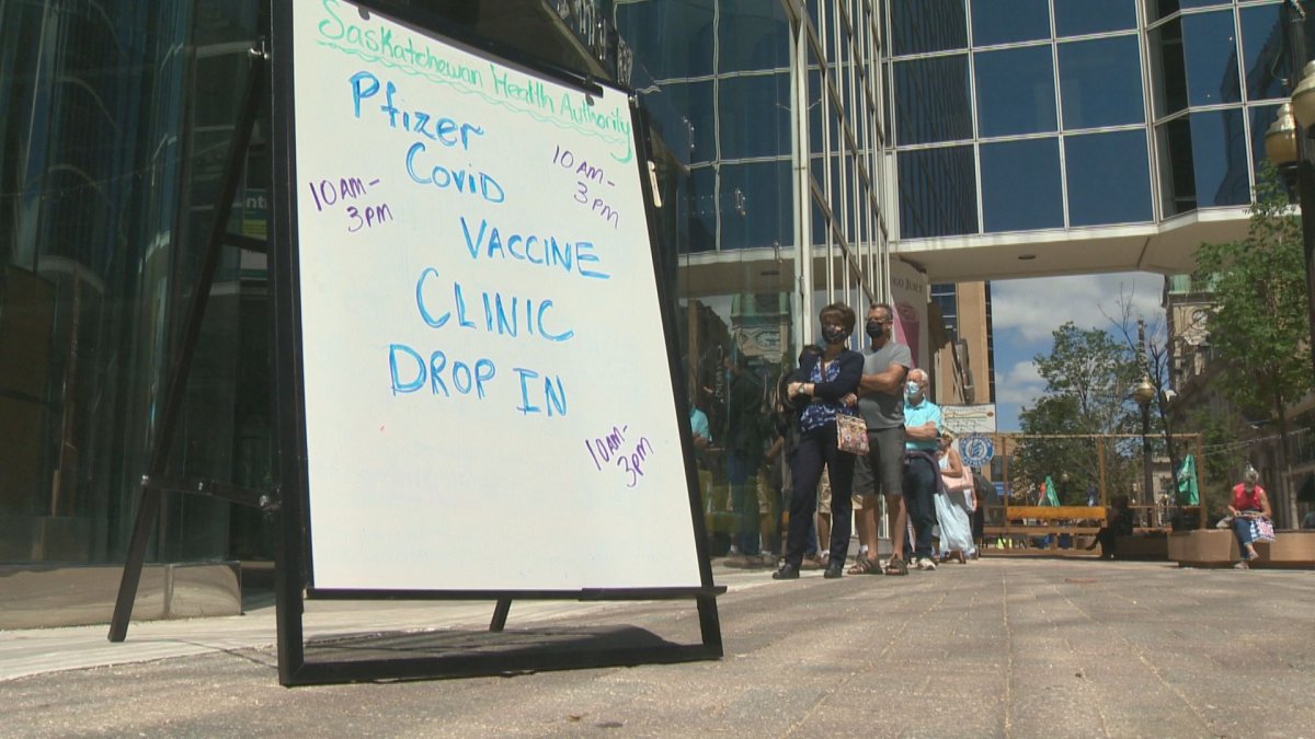 The Saskatchewan Health Authority runs a pop-up COVID-19 vaccine cline at Scarth Street Mall in downtown Regina.