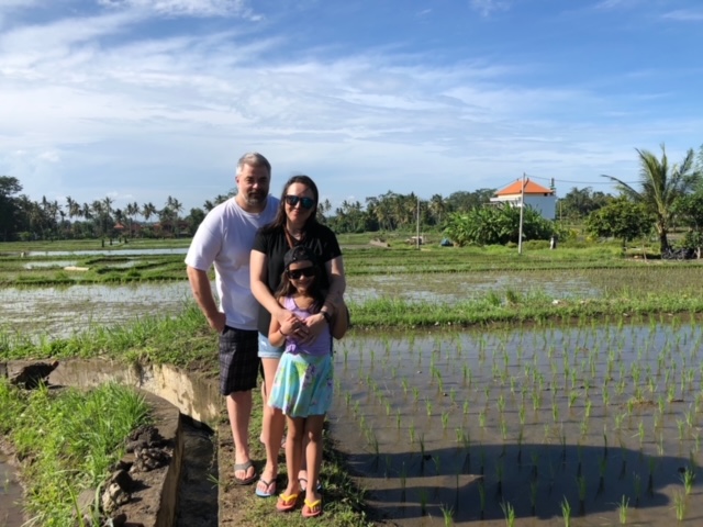 Tina Bauer (middle) and her family traveled to Bali in March 2020 before the pandemic hit Saskatchewan.
