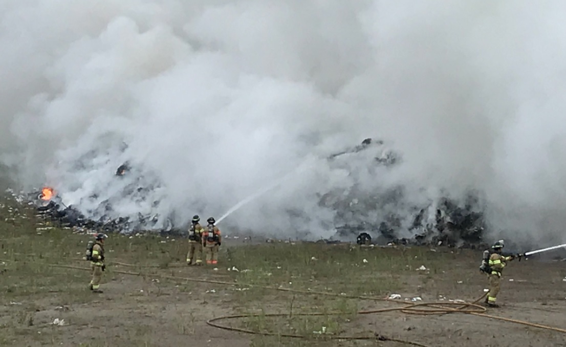 London fire crews battled a large and smoky fire at a landfill on Manning Drive.