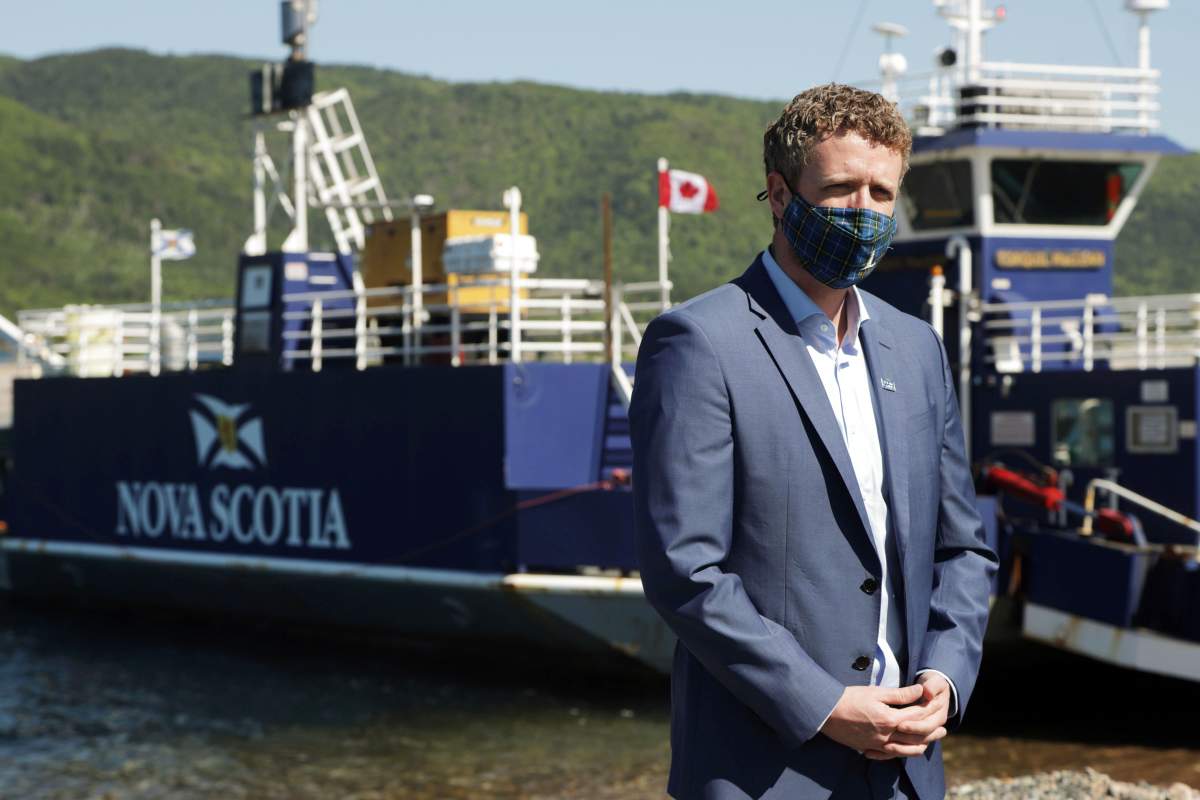 Nova Scotia Premier Iain Rankin is pictured during the announcement at the Englishtown ferry on Saturday.