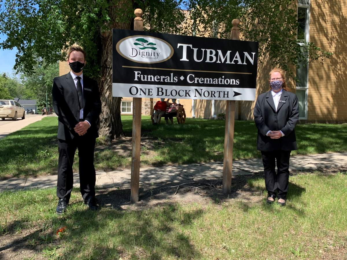 The remains of Shelby Patton arrives at the Tubman Funeral Home in Wolseley on Tuesday.