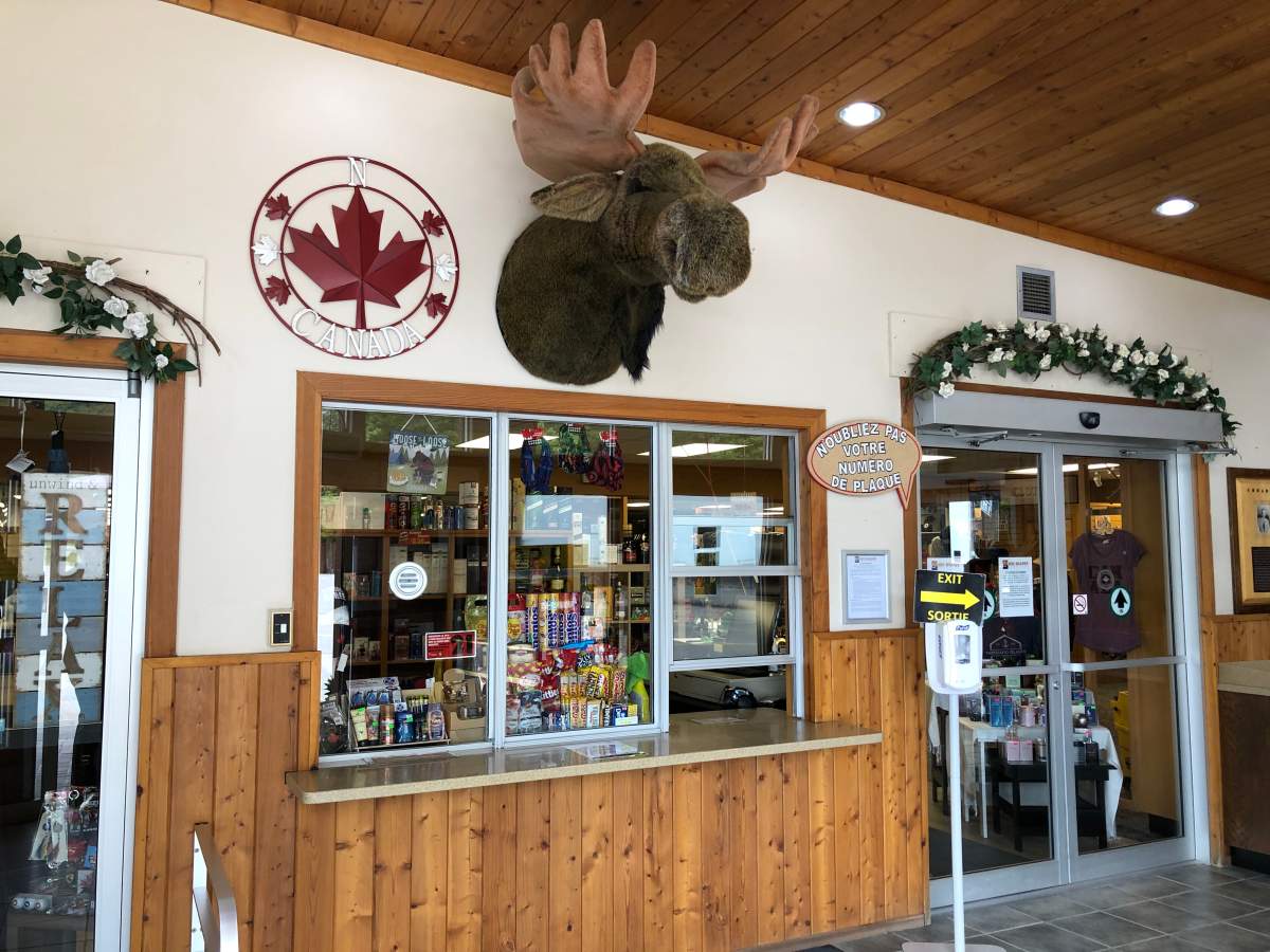 Service window at the Thousand Islands Duty Free store on Canada/U.S. border