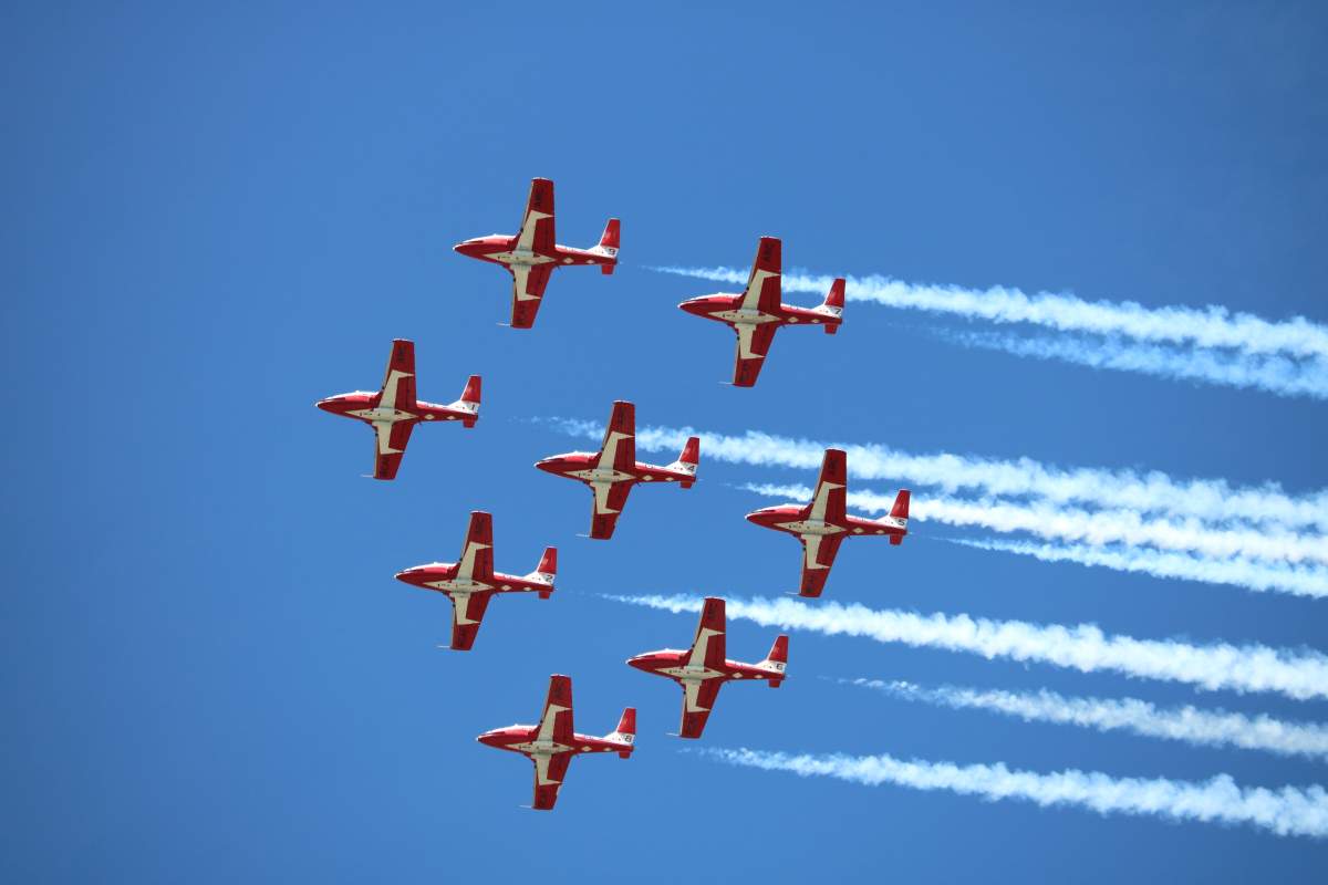 Canadian Force Snowbirds flying over Victoria Hospital in London, Ont., on June 15, 2021.