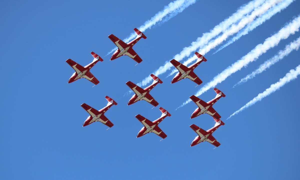 Canadian Force Snowbirds flying over Victoria Hospital in London, Ont., on June 15, 2021.