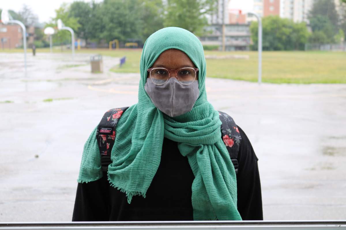 Northbrae Public School grade 8 graduate Esraa Sidiq picking up her belonging. June 25, 2021.