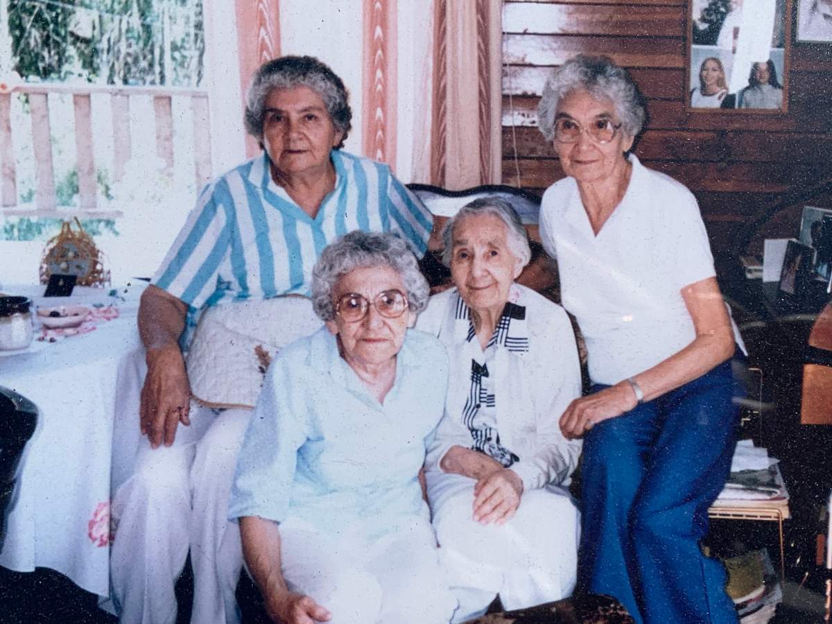 Residential school survivor, Amelia Mae (Steinhauer) Bouvette, with her sisters