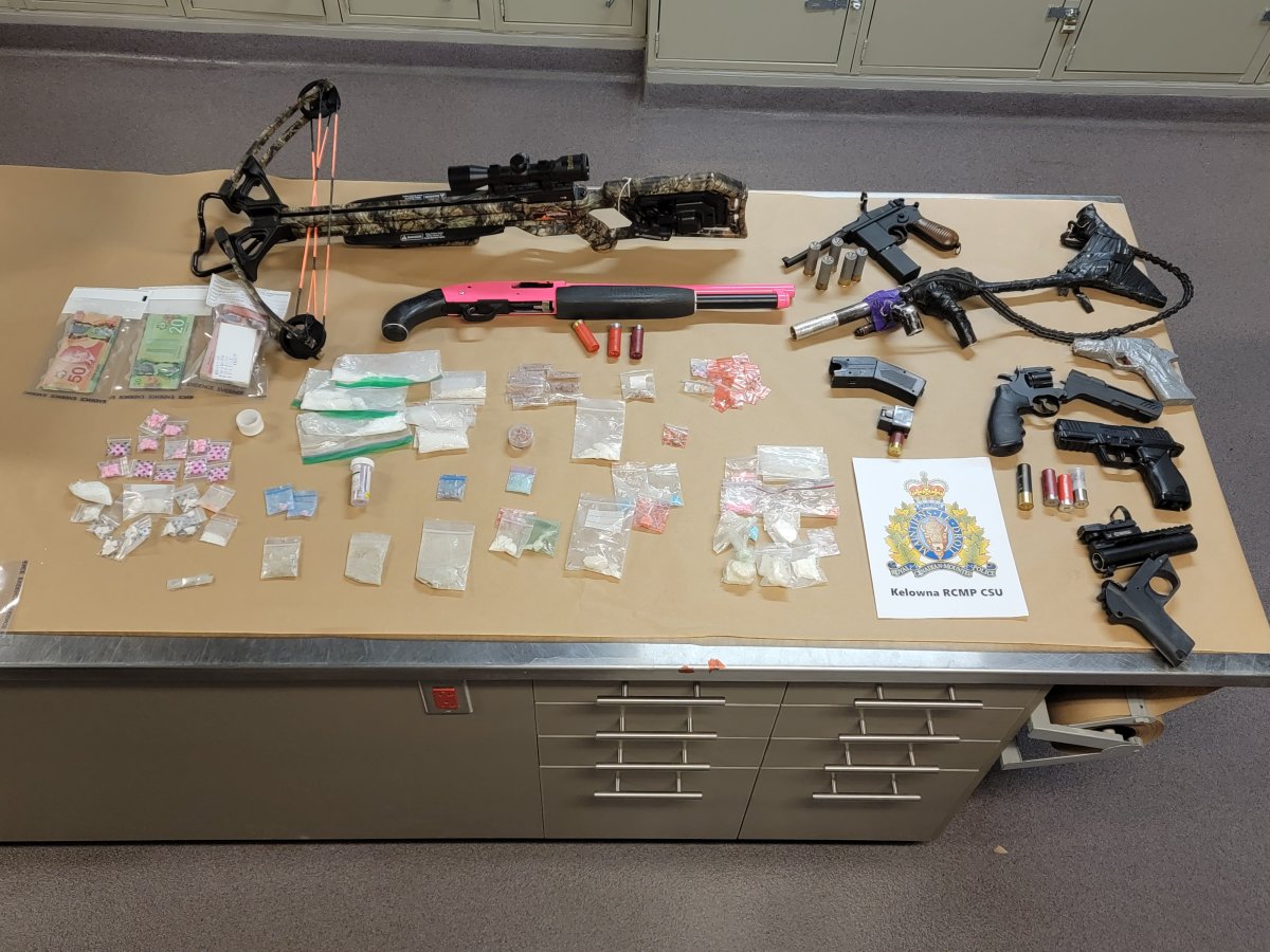 A photo showing drugs, guns and money seized from a drug bust in Kelowna last Friday.